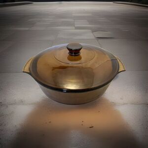 Vintage Fire King Amber Glass Casserole With Lid 1 1/2 Quart USA Mid Century